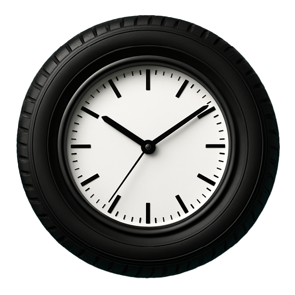 Uhr mit einem Rahmen, der wie ein Autoreifen gestaltet ist